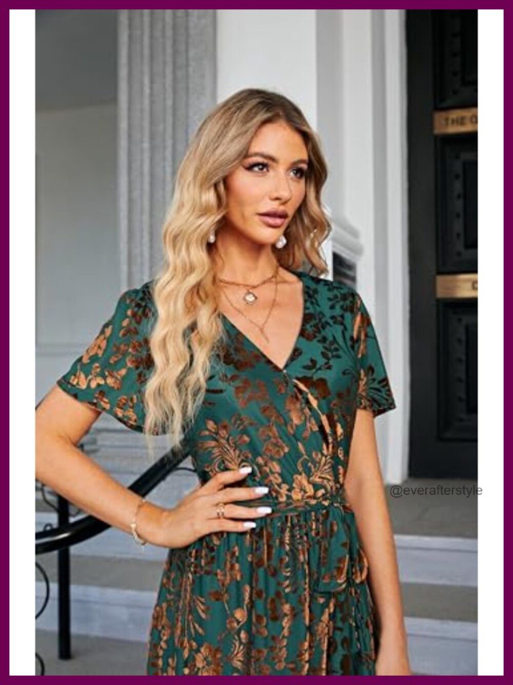 Velvet V-Neck Wrap Maxi Dress Ruffle Sleeve Semi Formal Wedding Guest - Picture 5 of 6